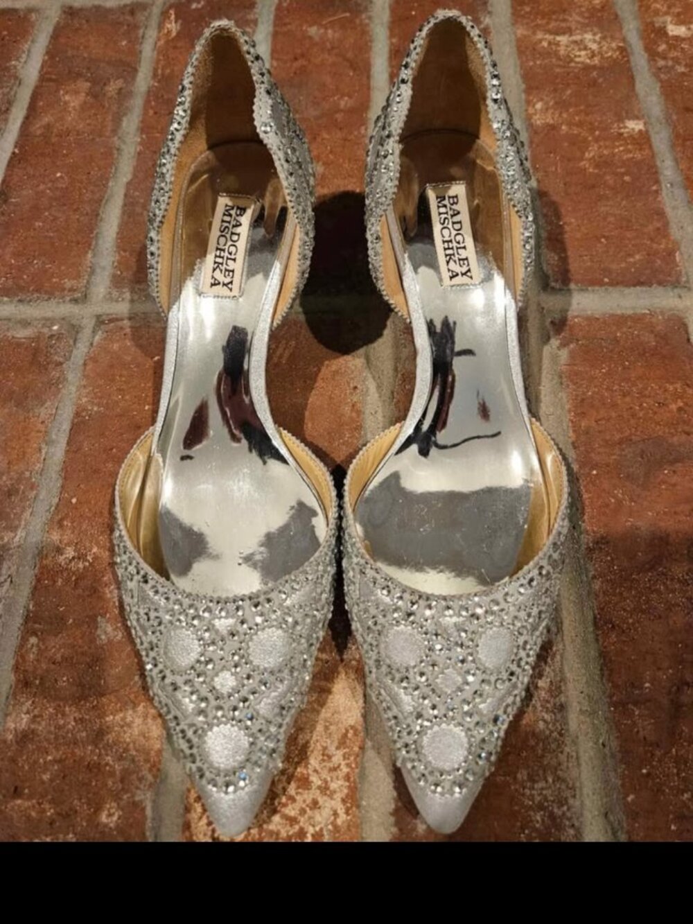 Badgley Mischka silver embellished kitten heels